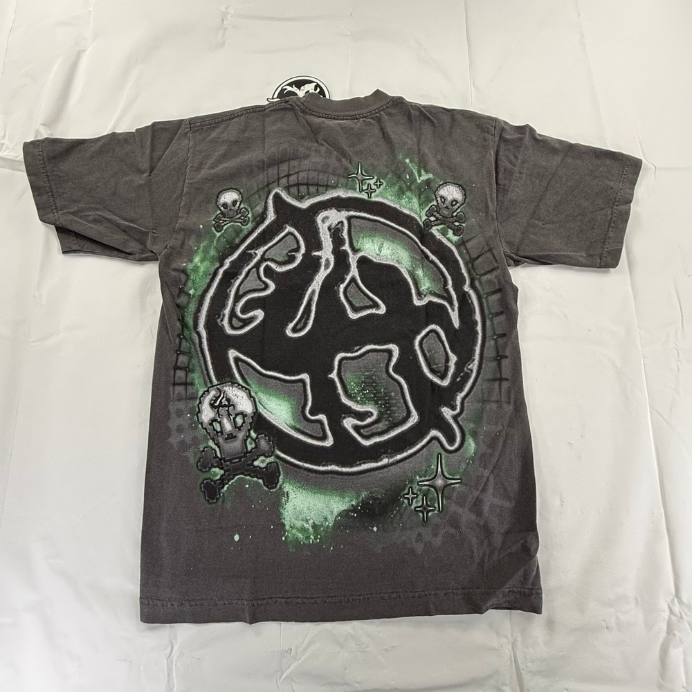 Lost Hills Mens Graphic T-Shirt Charcoal Gray Neon Green Skulls Size S NEW